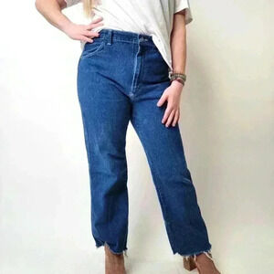 Vintage 70s Rustler Raw Hem High Rise Wide Leg Denim Jeans